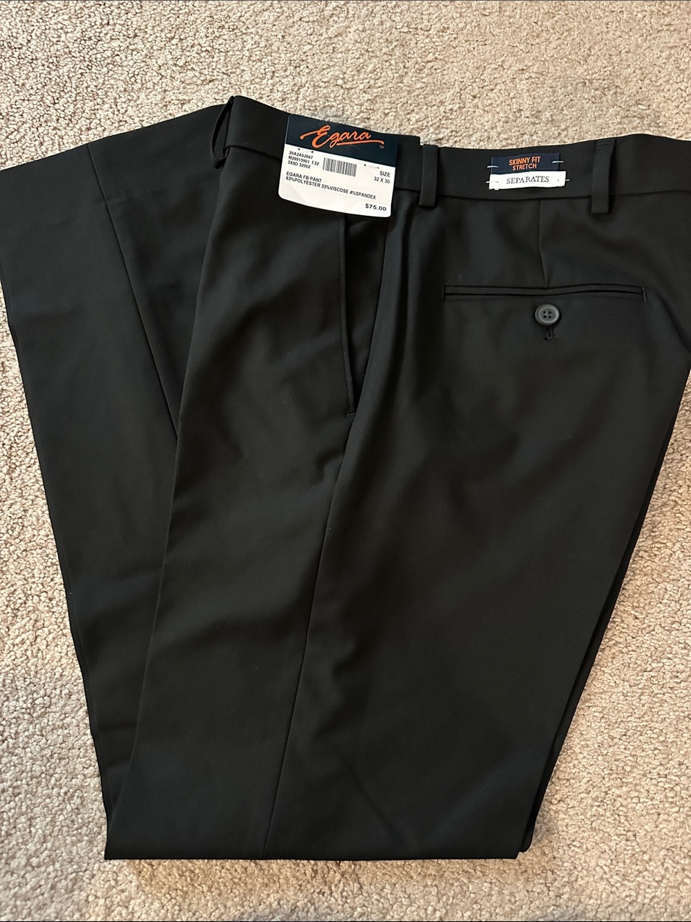 Egara Black Flat-Front Men's Dress pants